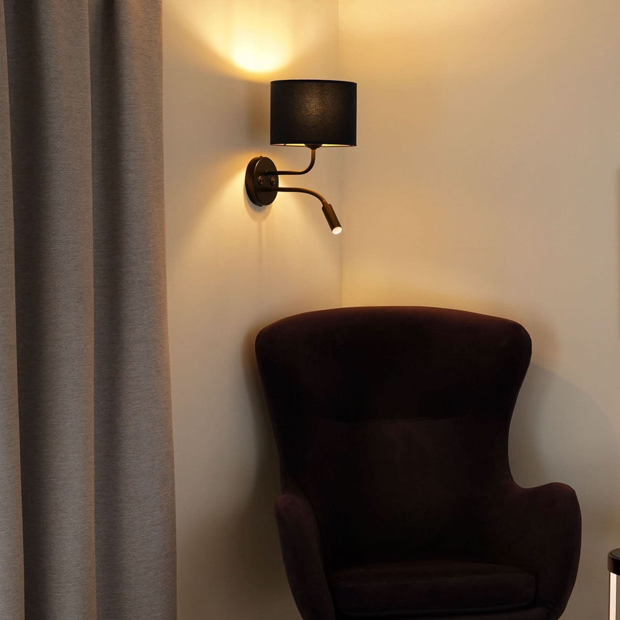 Applique murale Roller en velours, noir et bleu foncé, 2 lumières, hauteur 30 cm