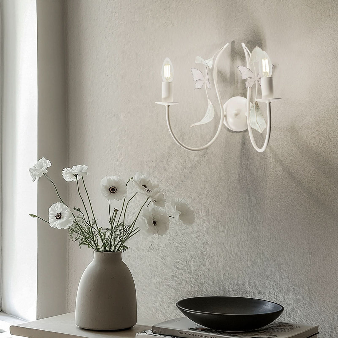 Applique murale Summer en acier, blanc, 2 lumières, hauteur 35 cm