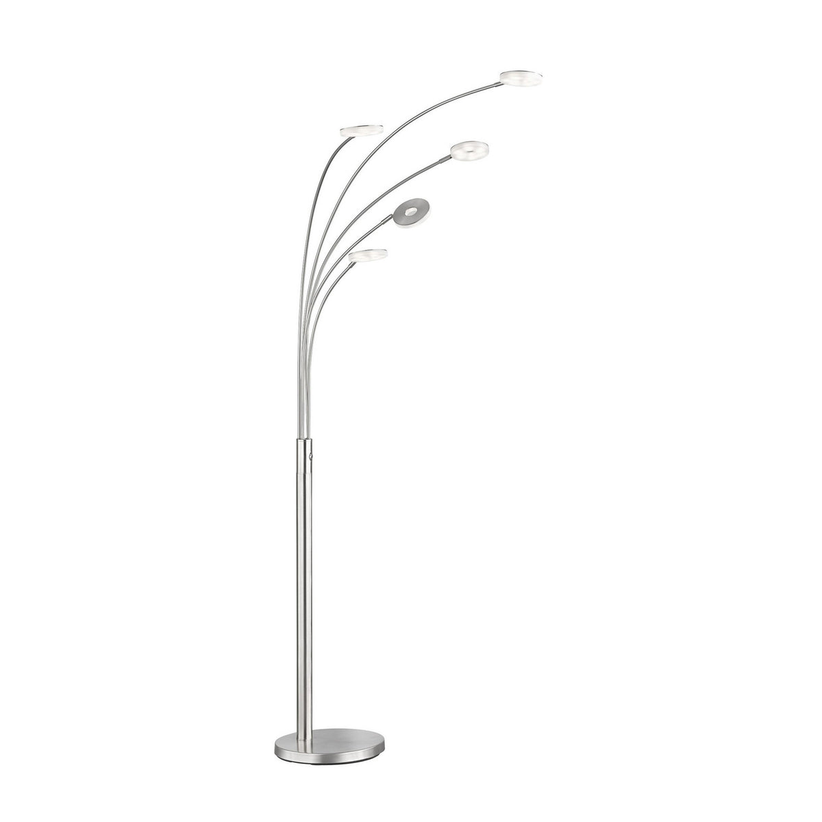Lampadaire LED Dent en métal, nickel mat et chromé, 5 lumières, hauteur 225 cm
