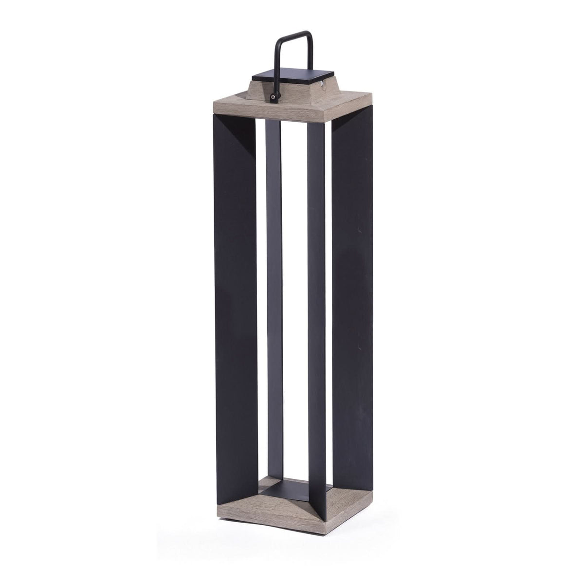 Lampe solaire d'extérieur LED Teckalu en aluminium, noir et teck, hauteur 90 cm