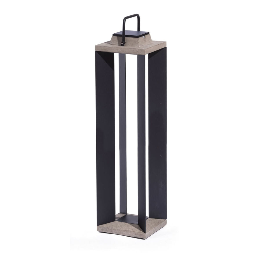 Lampe solaire d'extérieur LED Teckalu en aluminium, noir et teck, hauteur 90 cm