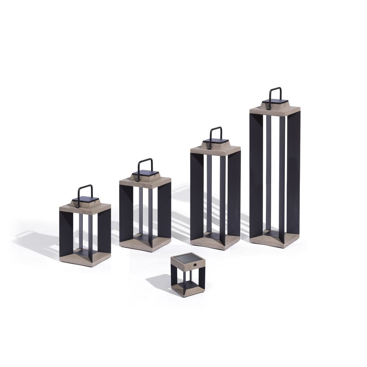 Lampe solaire d'extérieur LED Teckalu en aluminium, noir et teck, hauteur 90 cm