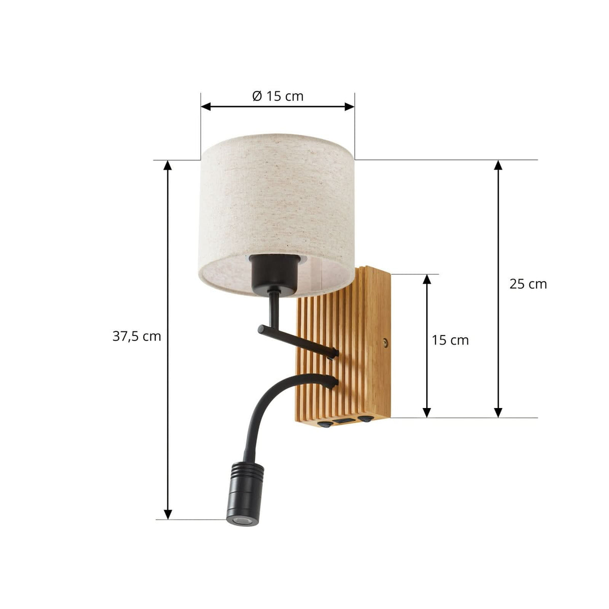 Applique murale Lieske en bois, beige, hauteur 39 cm