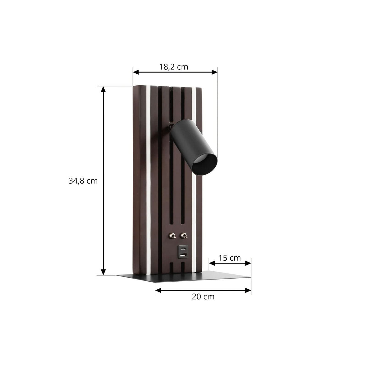 Applique murale LED Tiron en chêne, bois et noir, hauteur 35 cm