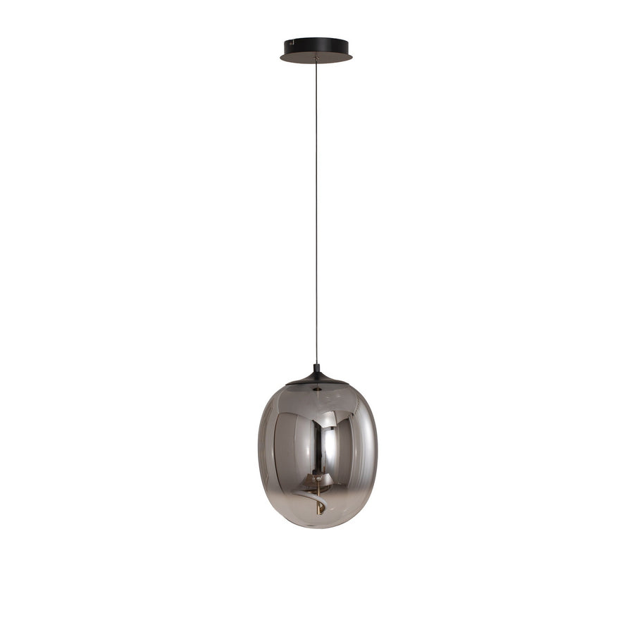 Vue d’ensemble du luminaire suspendu avec câble et rosace sur fond blanc.