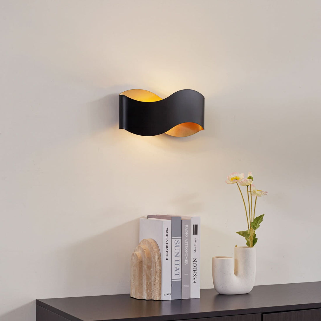 Applique murale Dailin en métal, noir, 2 lumières, hauteur 15 cm