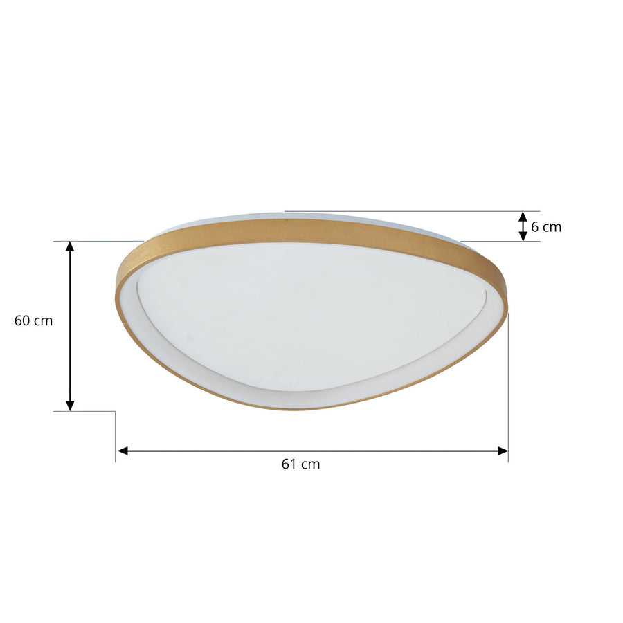 Schéma de dimensions du plafonnier : 61 cm de long, 60 cm de large, 6 cm d'épaisseur.