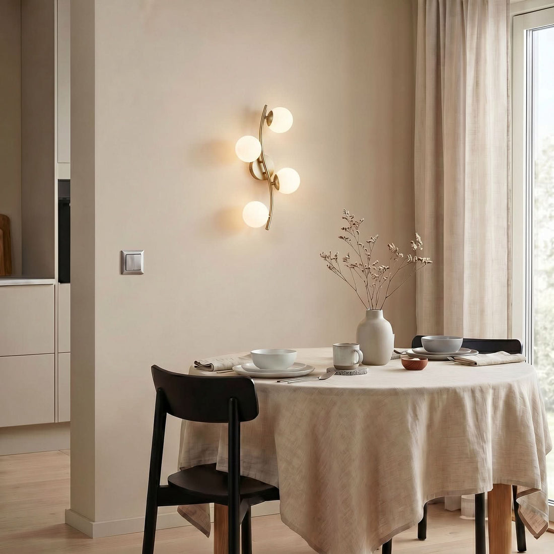 Applique murale Josiana en verre, laiton, 4 lumières, hauteur 47,5 cm