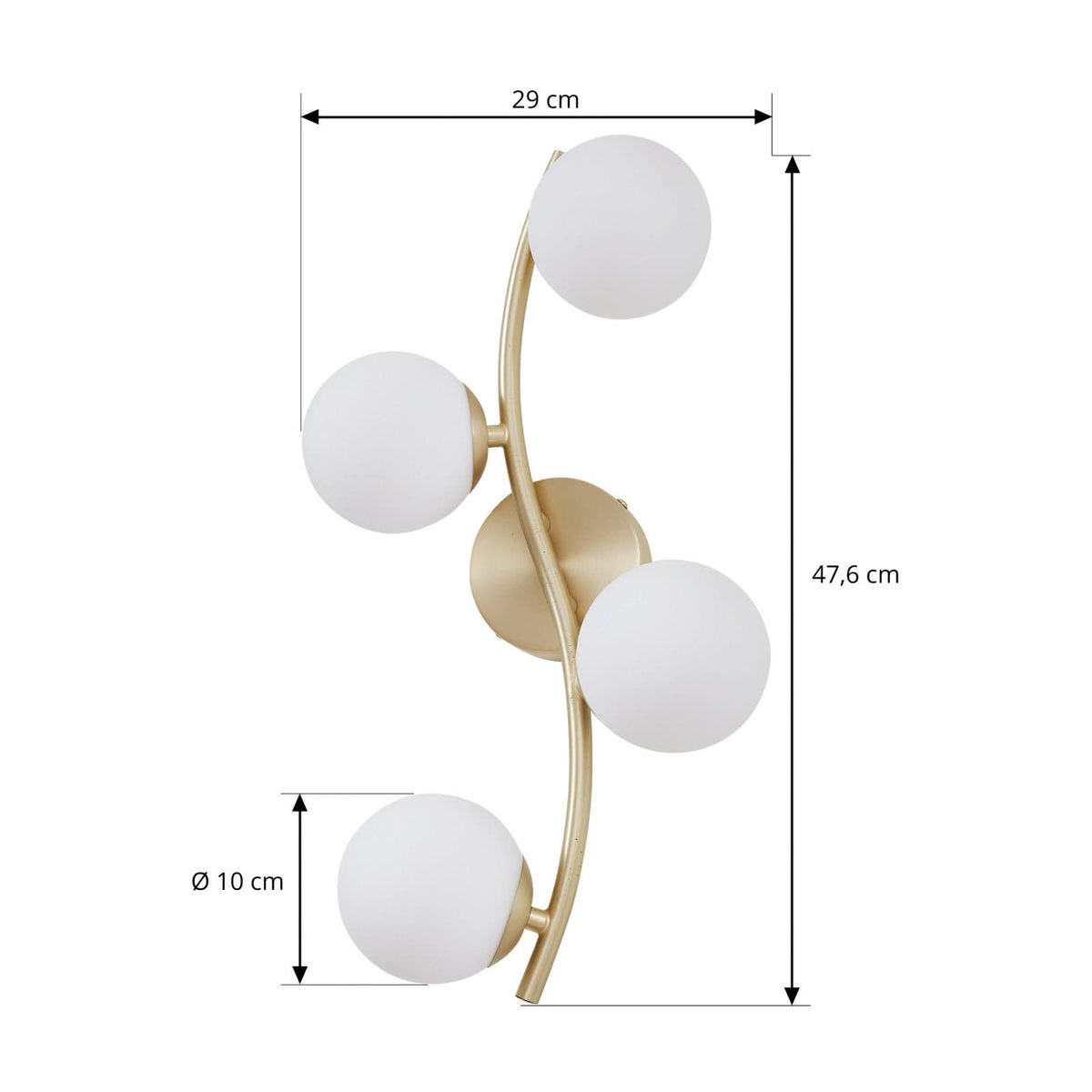 Applique murale Josiana en verre, laiton, 4 lumières, hauteur 47,5 cm