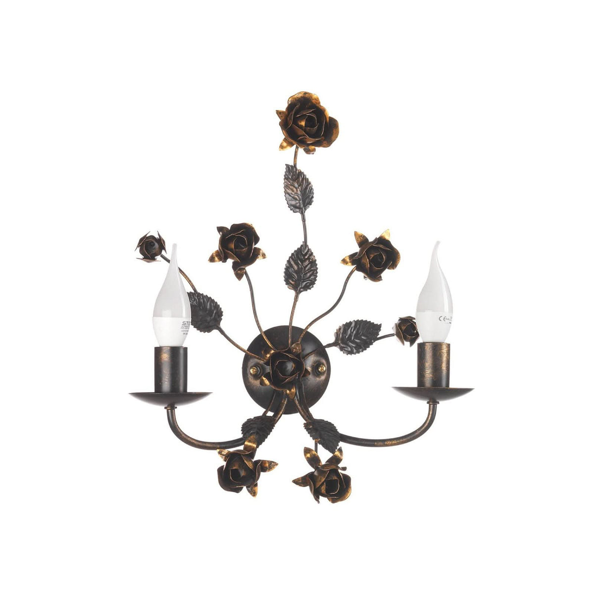 Applique murale Carolina en fer forgé, bronze, 2 lumières, hauteur 40 cm