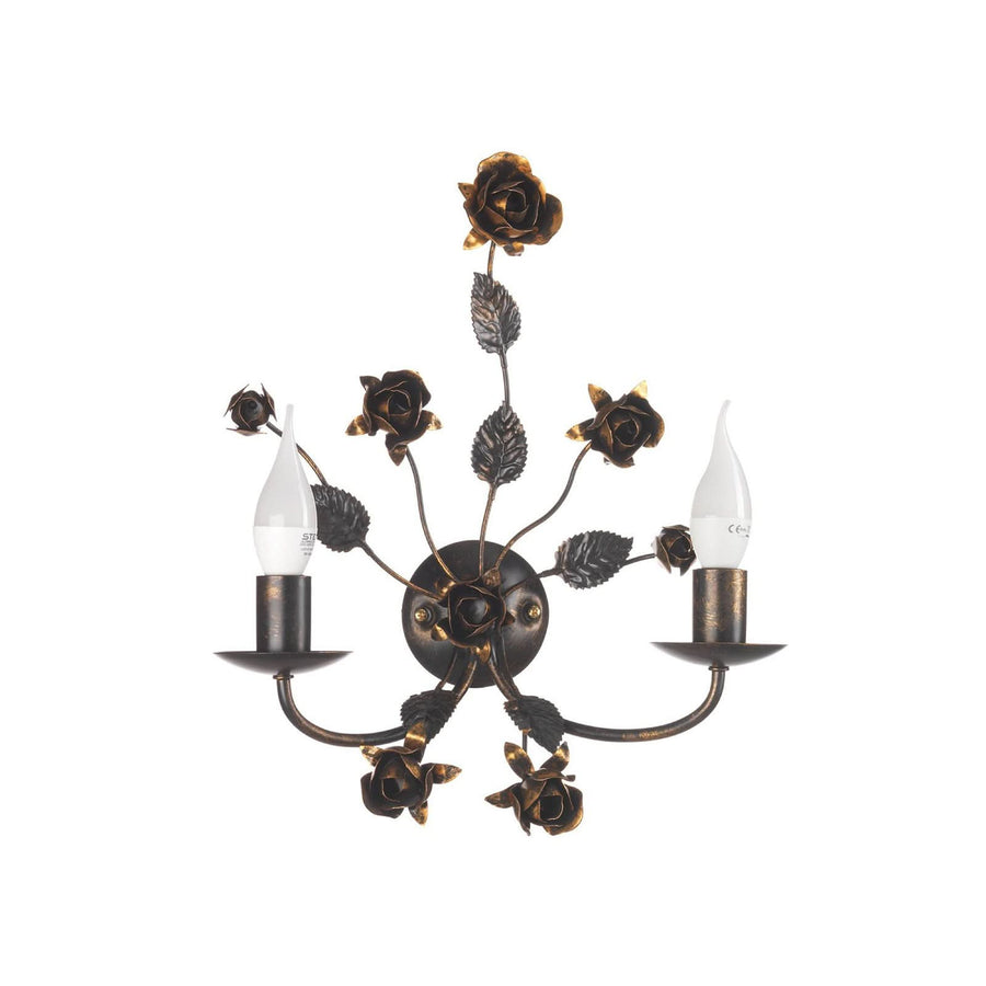 Applique murale Carolina en fer forgé, bronze, 2 lumières, hauteur 40 cm