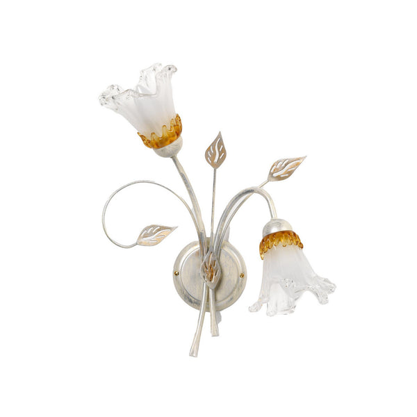 Applique murale Lancia en fer forgé, ivoire, 2 lumières, hauteur 45 cm