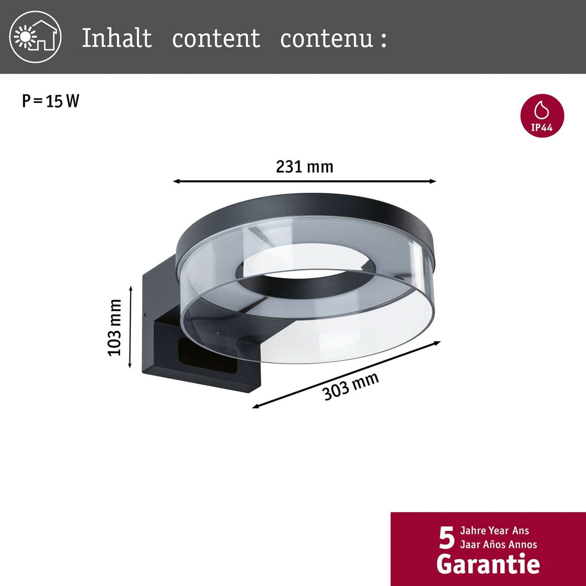 Applique d'extérieur LED Capera en aluminium, anthracite, Ø 23,1 cm, IP44