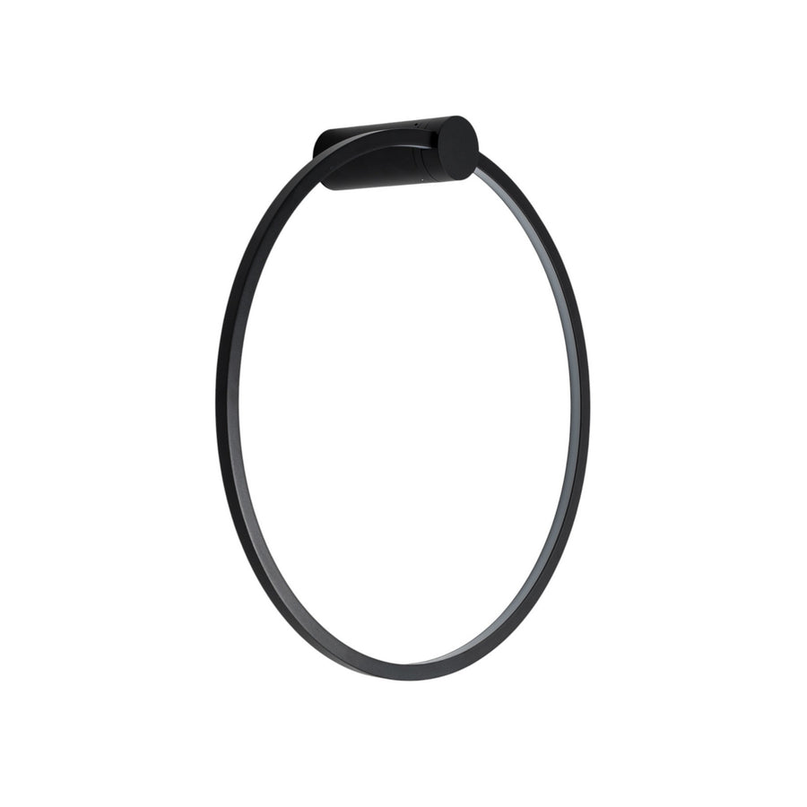 Produit isolé sur fond blanc, applique murale noire de forme circulaire vue de face.
