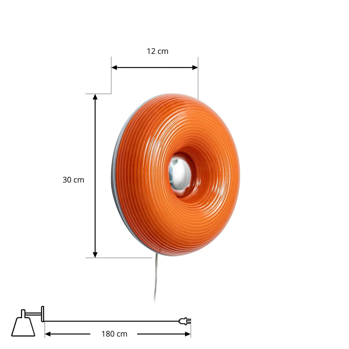 Applique murale LED Fjora en verre, orange et chromé, Ø 30 cm