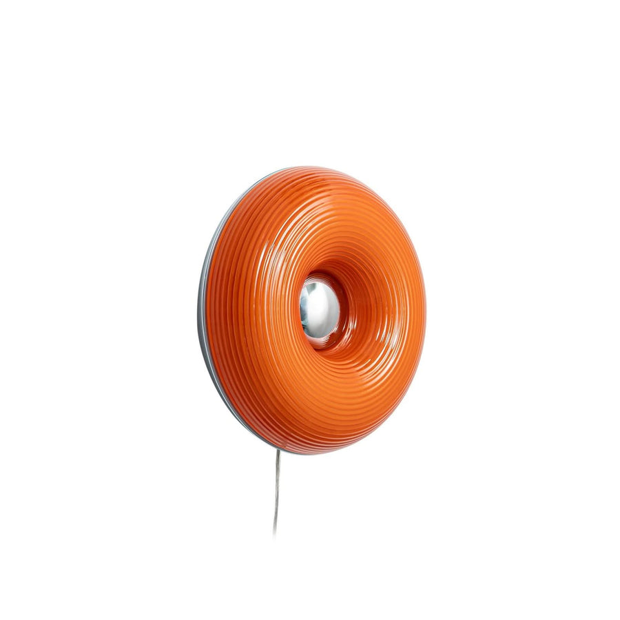 Applique murale LED Fjora en verre, orange et chromé, Ø 30 cm