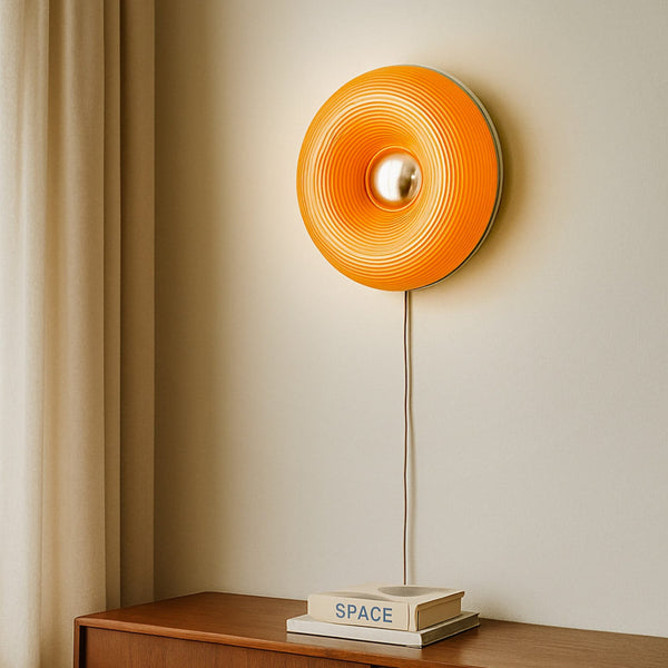 Applique murale LED Fjora en verre, orange et chromé, Ø 30 cm
