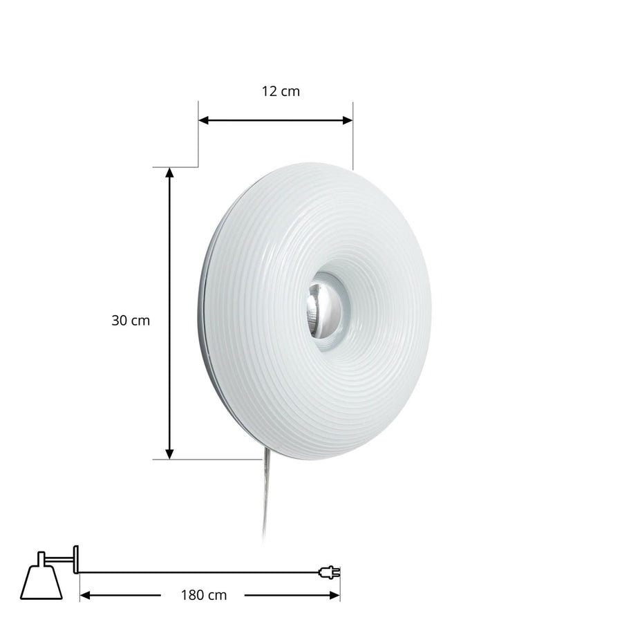 Applique murale LED Fjora en verre, blanc et chromé, Ø 30 cm
