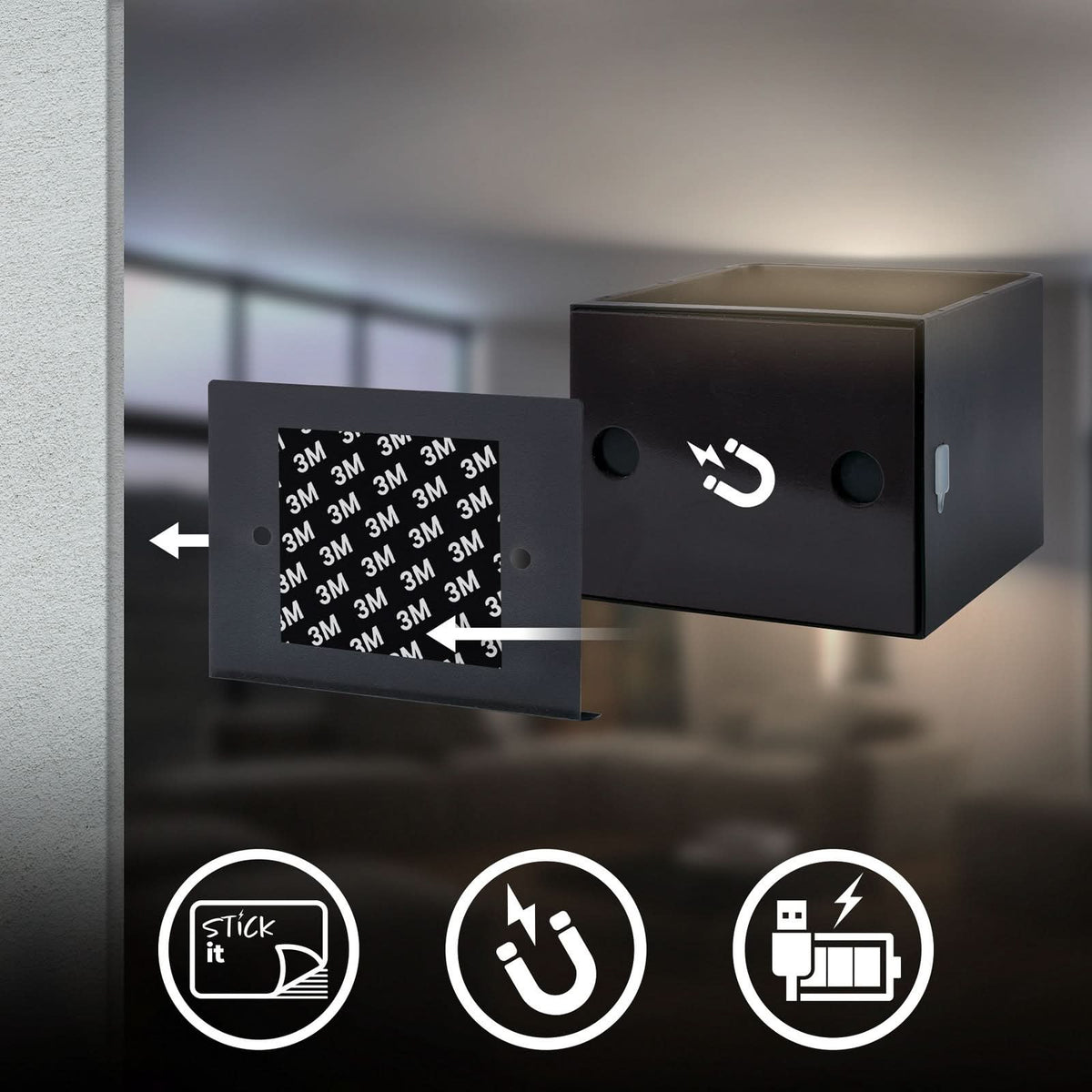 Applique murale LED rechargeable Barro en métal, noir mat, hauteur 10 cm