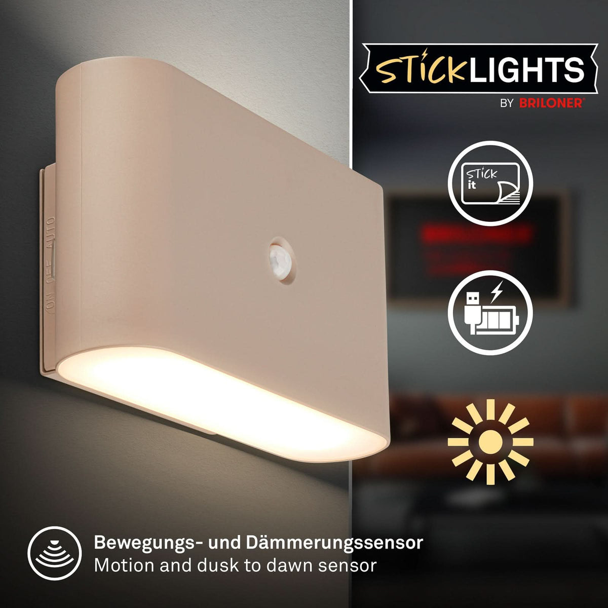 Applique murale LED rechargeable Chat, beige, hauteur 9,5 cm