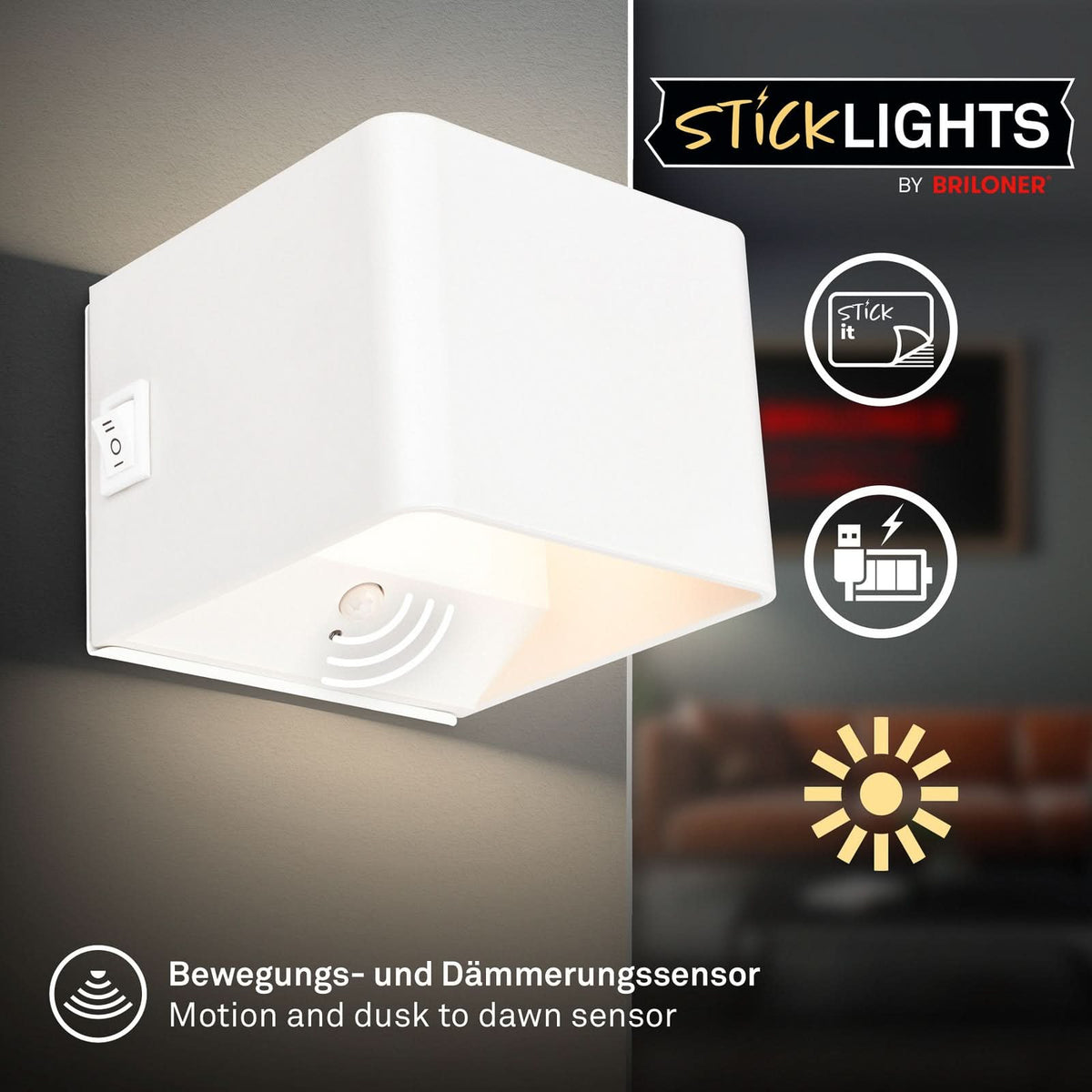 Applique murale LED rechargeable Barro en métal, blanc, hauteur 10 cm