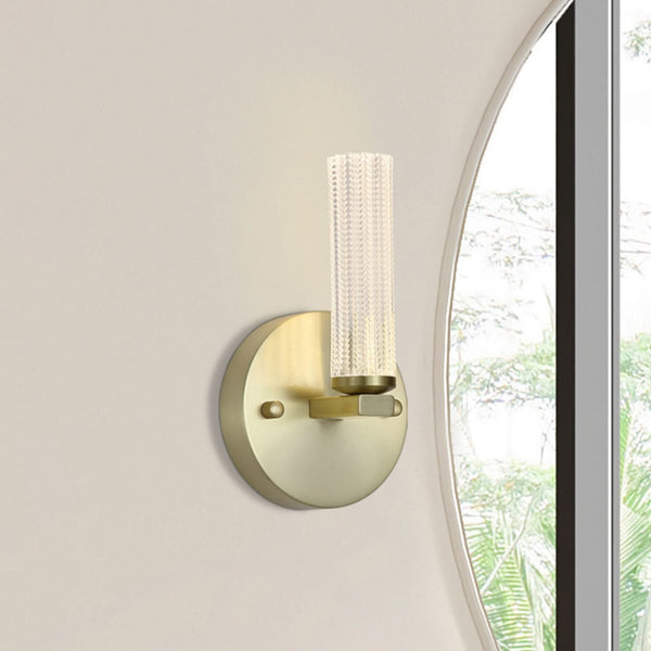 Applique murale LED Aberdeen en métal, laiton satiné et transparent, hauteur 24 cm, IP44