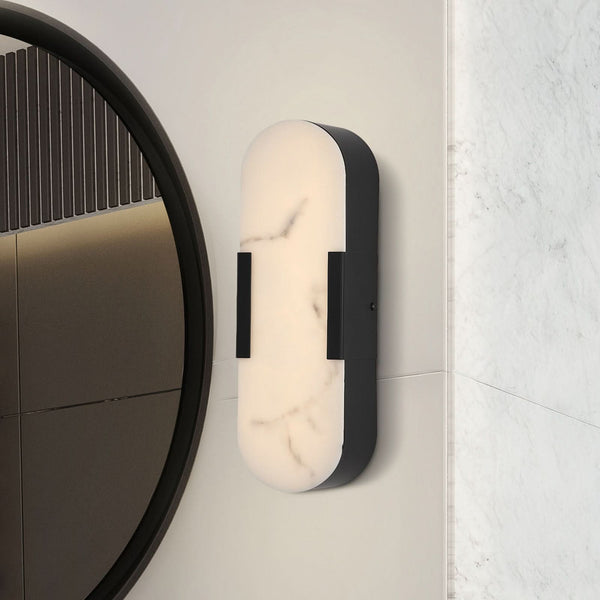 Applique murale LED Opaline en acier, noir et blanc, hauteur 35 cm, IP44