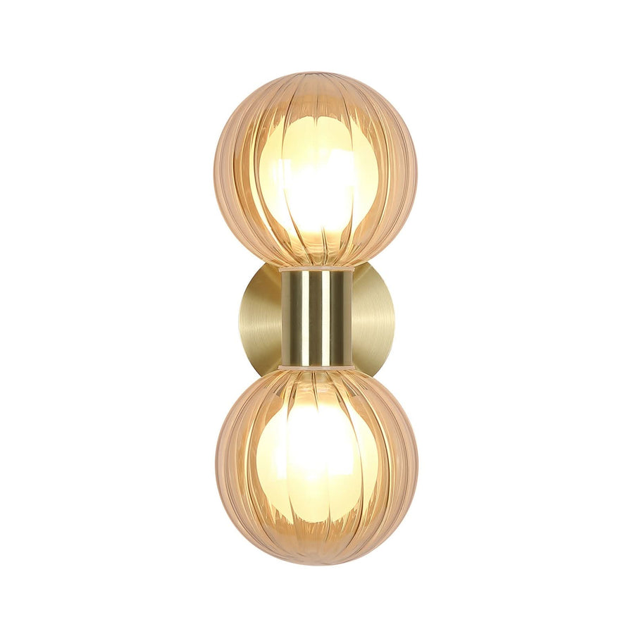 Applique murale Lumisphere en verre, crème et laiton, 2 lumières, hauteur 28 cm, IP44