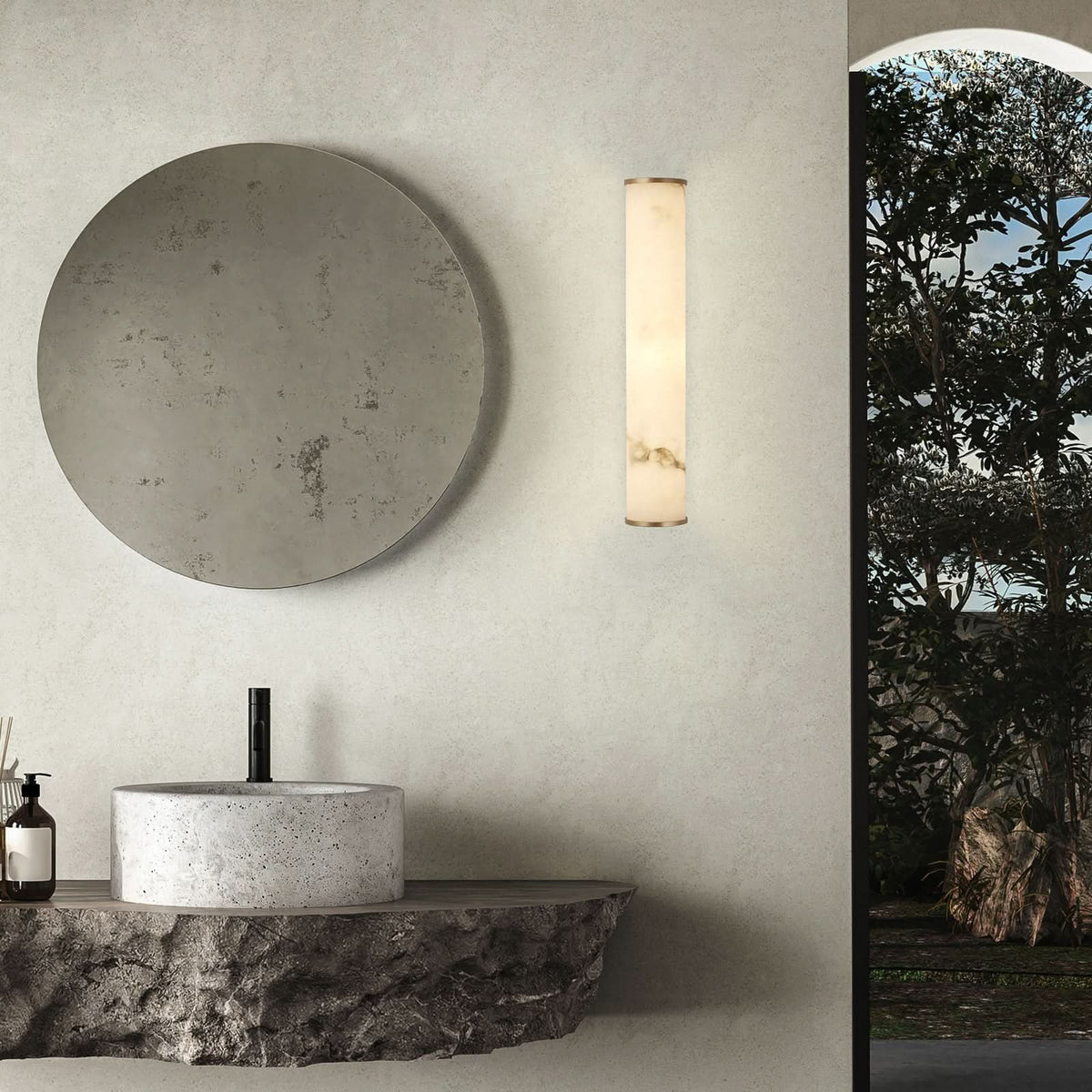 Applique murale LED Wales en acier, doré et blanc marbré, hauteur 35 cm, IP44