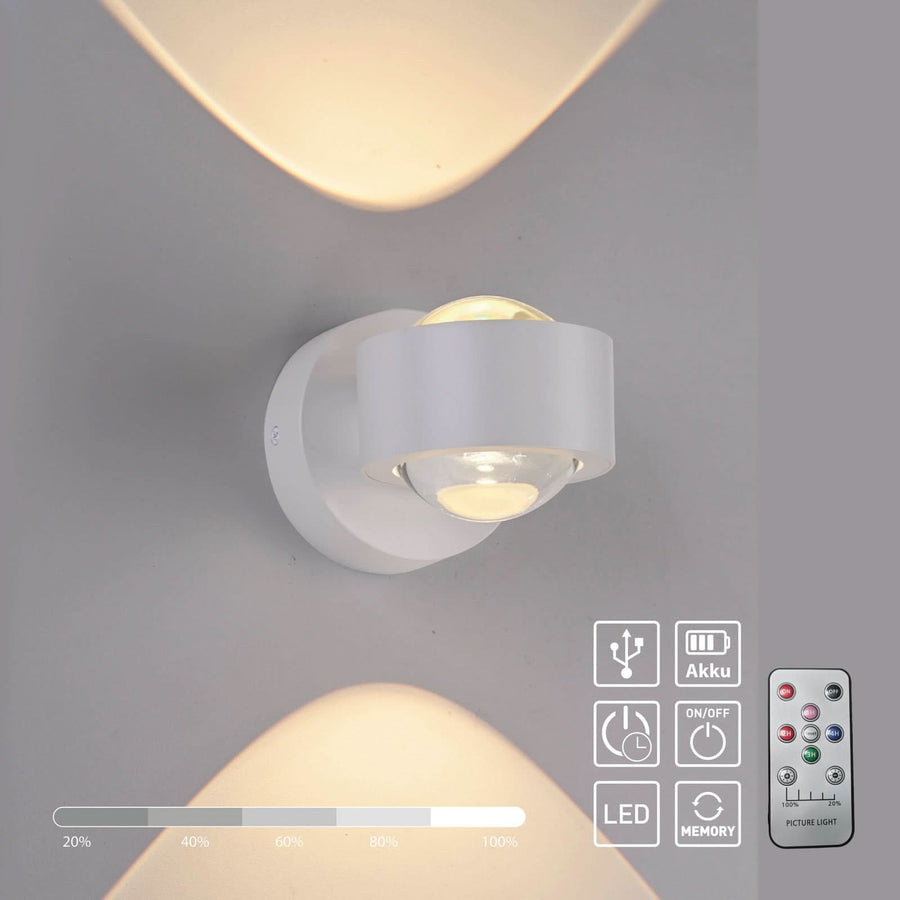 Applique murale LED rechargeable Chia en métal, blanc, 2 lumières, hauteur 9 cm