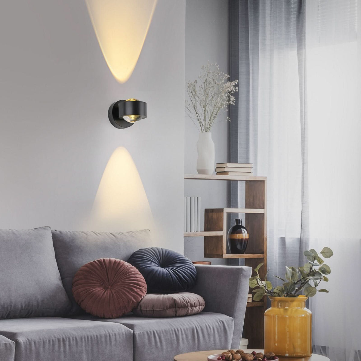 Applique murale LED rechargeable Chia en métal, noir, 2 lumières, hauteur 9 cm