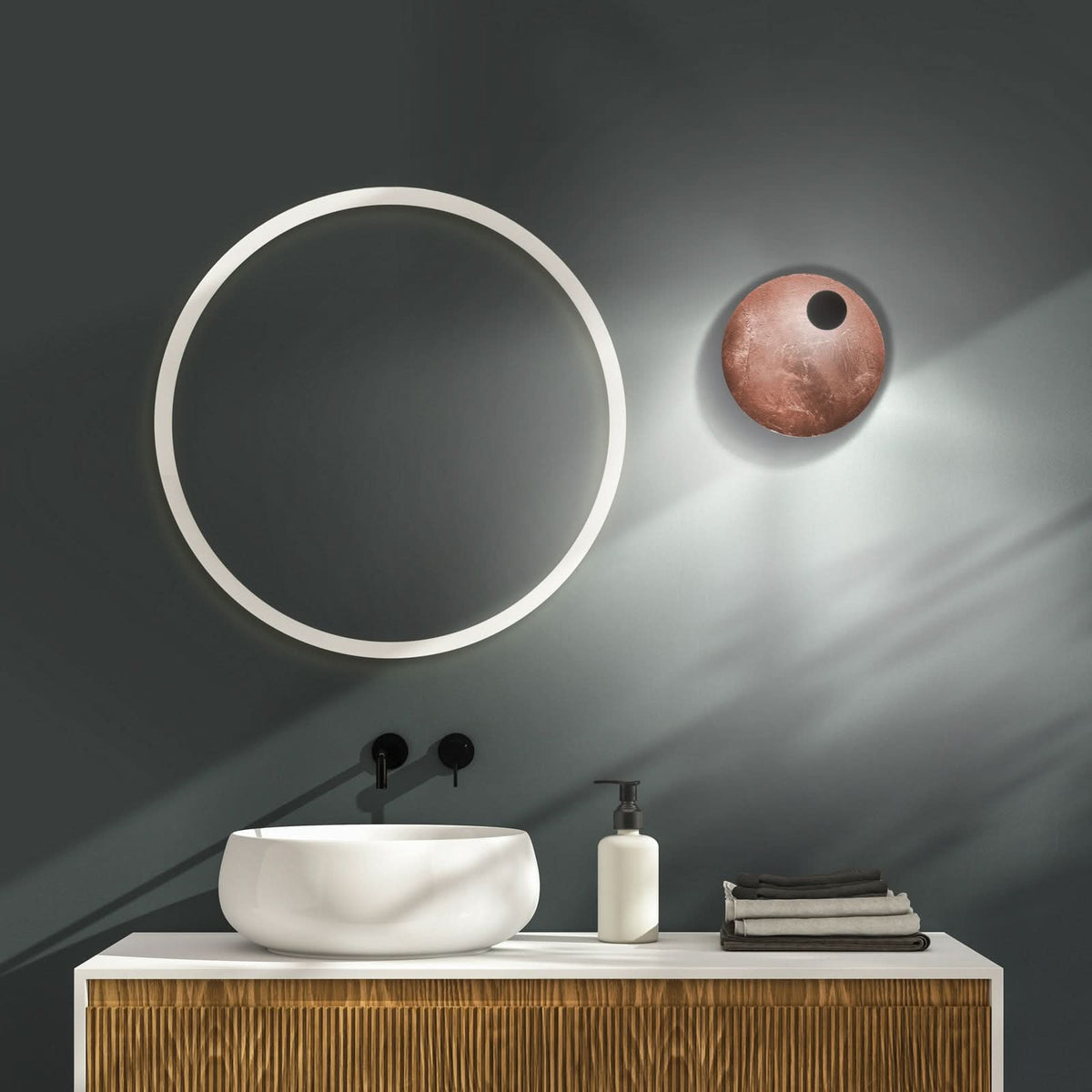 Applique murale LED Pois en acier, feuille de cuivre et noir, Ø 25 cm