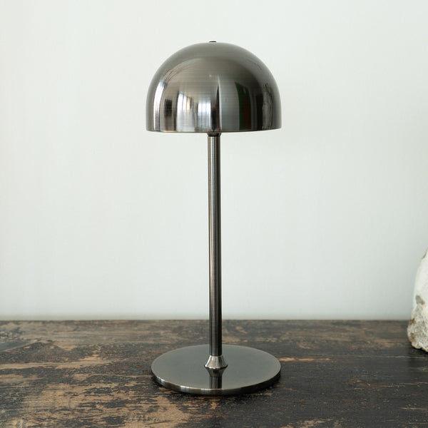 Lampe à poser d'extérieur LED rechargeable Tim en métal, nickel, Ø 11,5 cm, IP54, 2700 K, 2,5 W, hauteur 30 cm