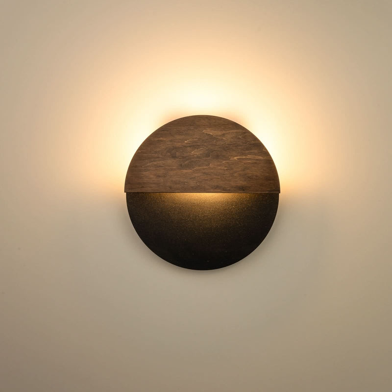 Applique murale LED Luna S en bois, noir, Ø 26 cm