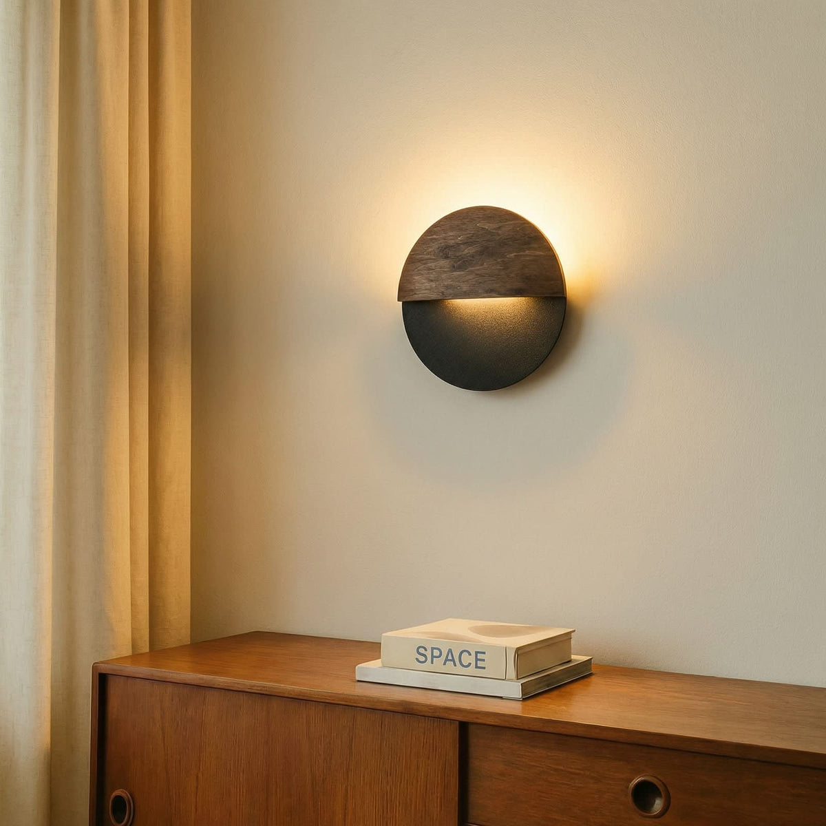 Applique murale LED Luna S en bois, noir, Ø 26 cm