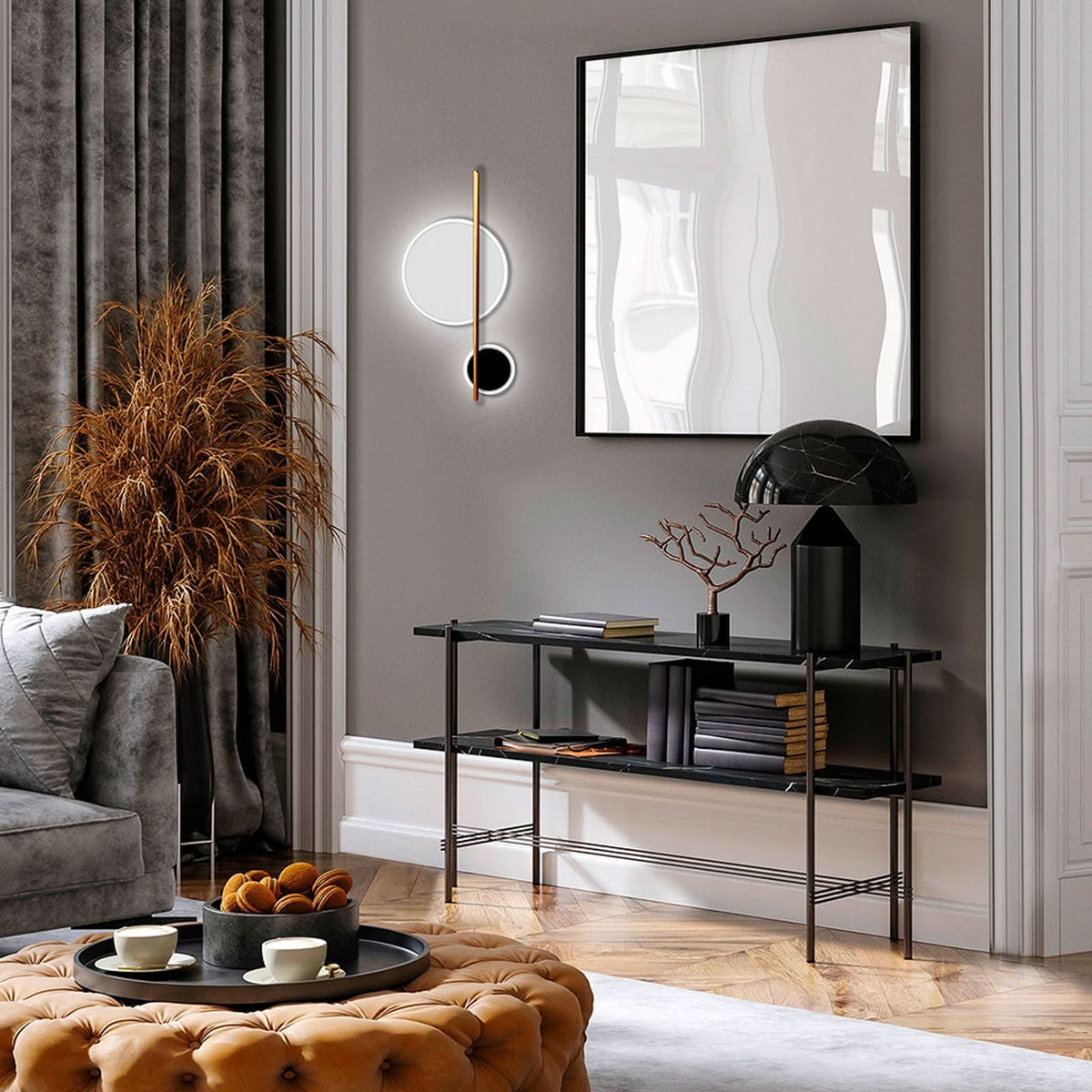 Applique murale LED Duo en aluminium, doré et noir mat, hauteur 52 cm