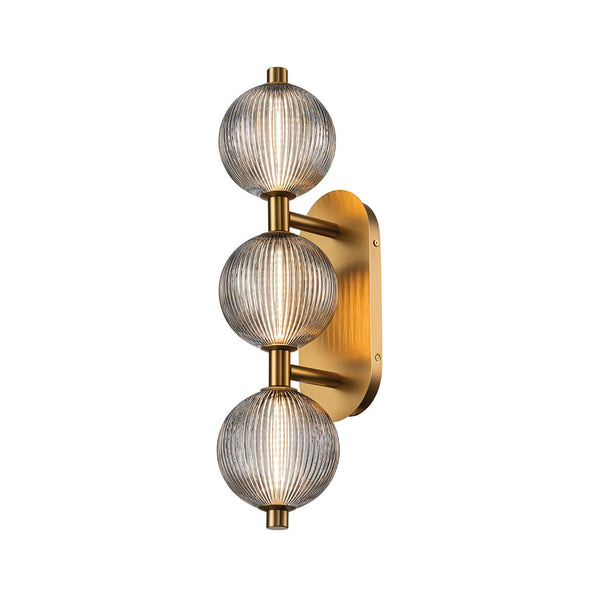 Applique murale LED Palmas en verre, doré brossé et gris fumée teinté, hauteur 15,1 cm, IP44, 3000 K, 27 W