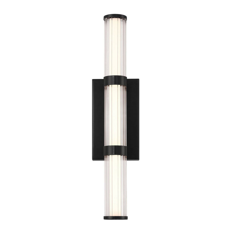 Applique d'extérieur LED Fayton en verre, noir mat et transparent structuré, hauteur 54 cm, IP44