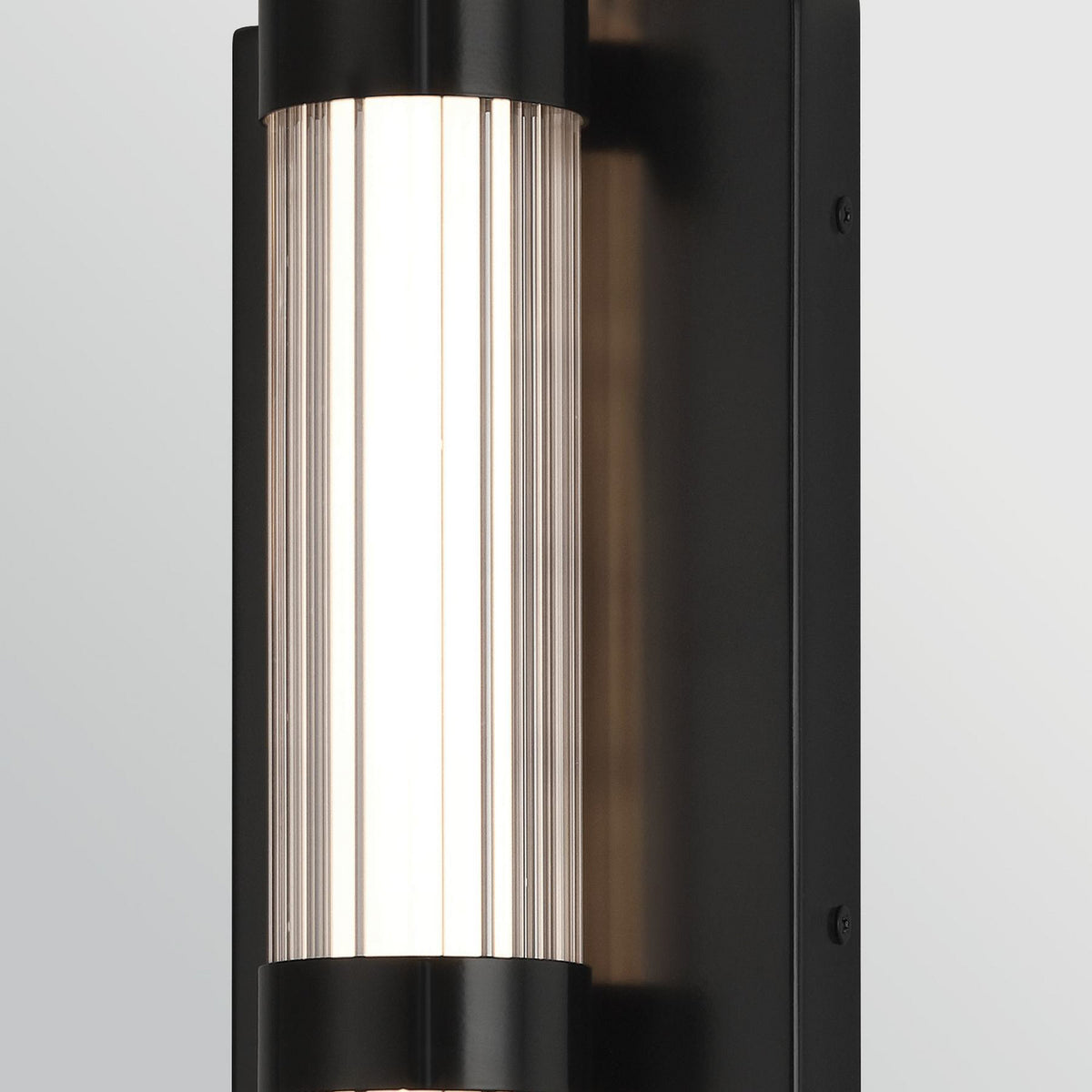 Applique d'extérieur LED Fayton en verre, noir mat et transparent structuré, hauteur 54 cm, IP44