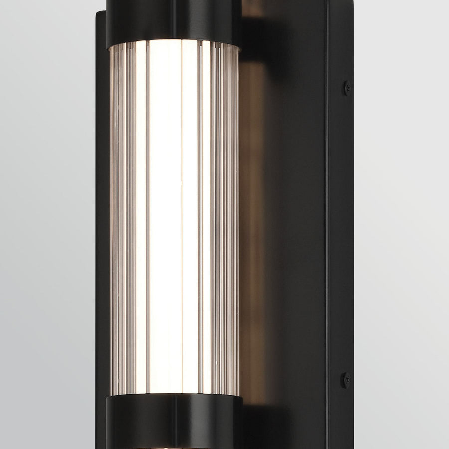 Applique d'extérieur LED Fayton en verre, noir mat et transparent structuré, hauteur 54 cm, IP44