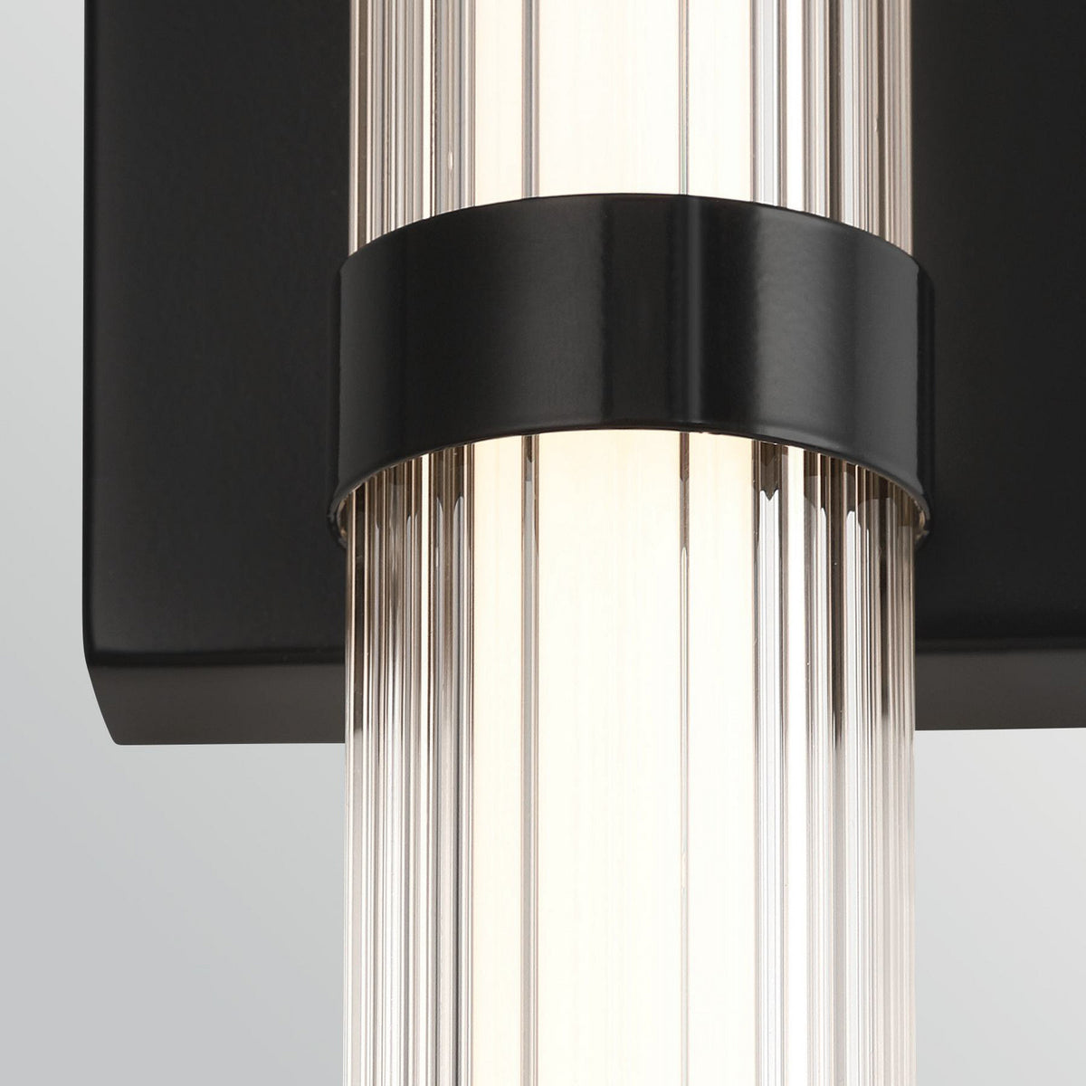 Applique d'extérieur LED Fayton en verre, noir mat et transparent structuré, hauteur 54 cm, IP44