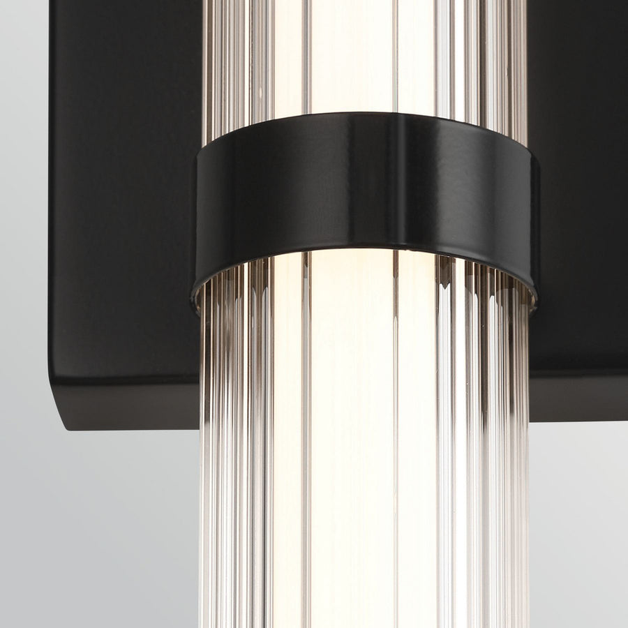Applique d'extérieur LED Fayton en verre, noir mat et transparent structuré, hauteur 54 cm, IP44