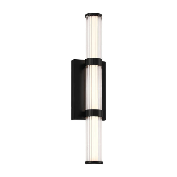 Applique d'extérieur LED Fayton en verre, noir mat et transparent structuré, hauteur 54 cm, IP44