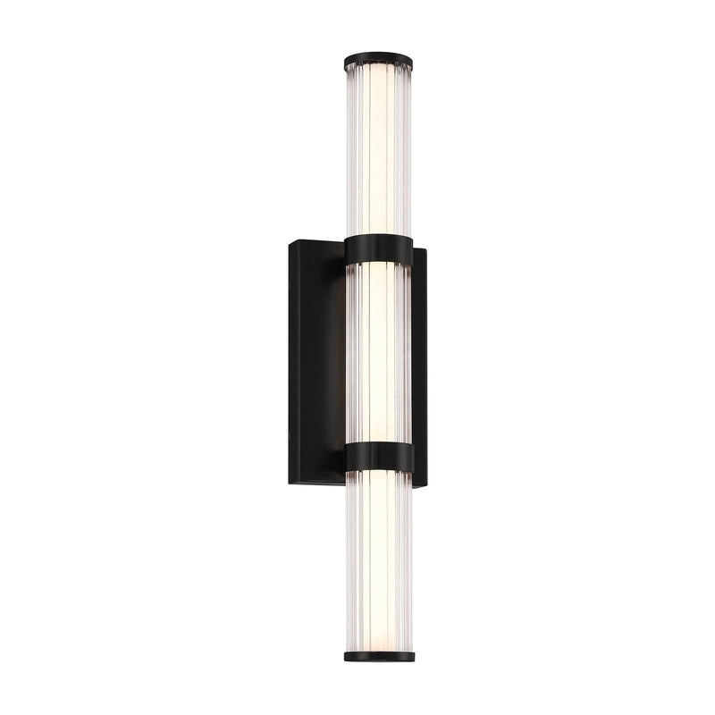 Applique d'extérieur LED Fayton en verre, noir mat et transparent structuré, hauteur 54 cm, IP44