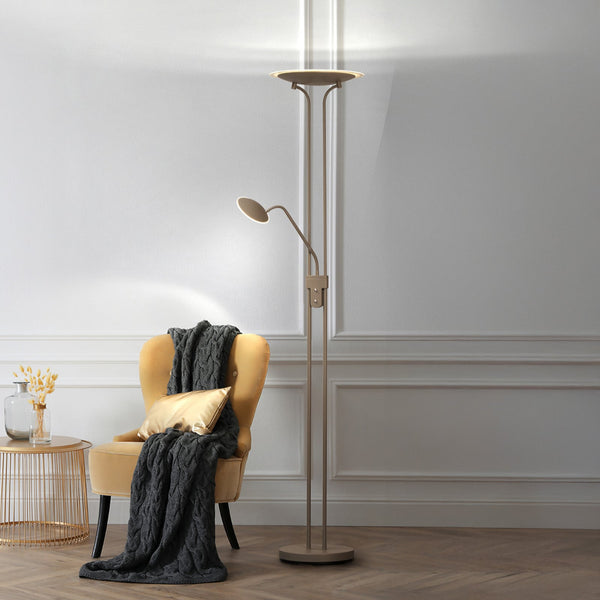 Lampadaire LED Tallri en verre, marron, hauteur 180 cm