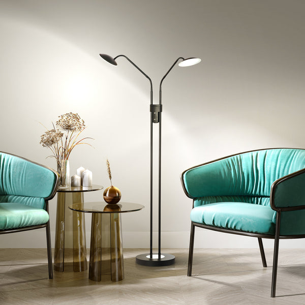 Lampadaire LED Tallri en verre, noir, hauteur 135 cm