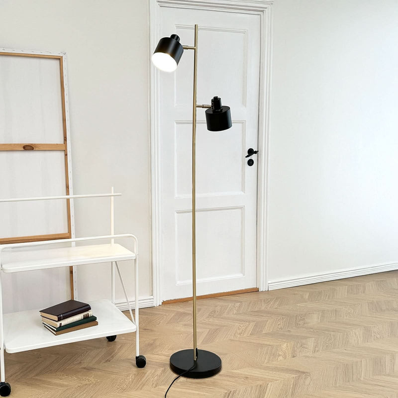 Lampadaire Ocean en métal, laiton et noir, 2 lumières, hauteur 160 cm