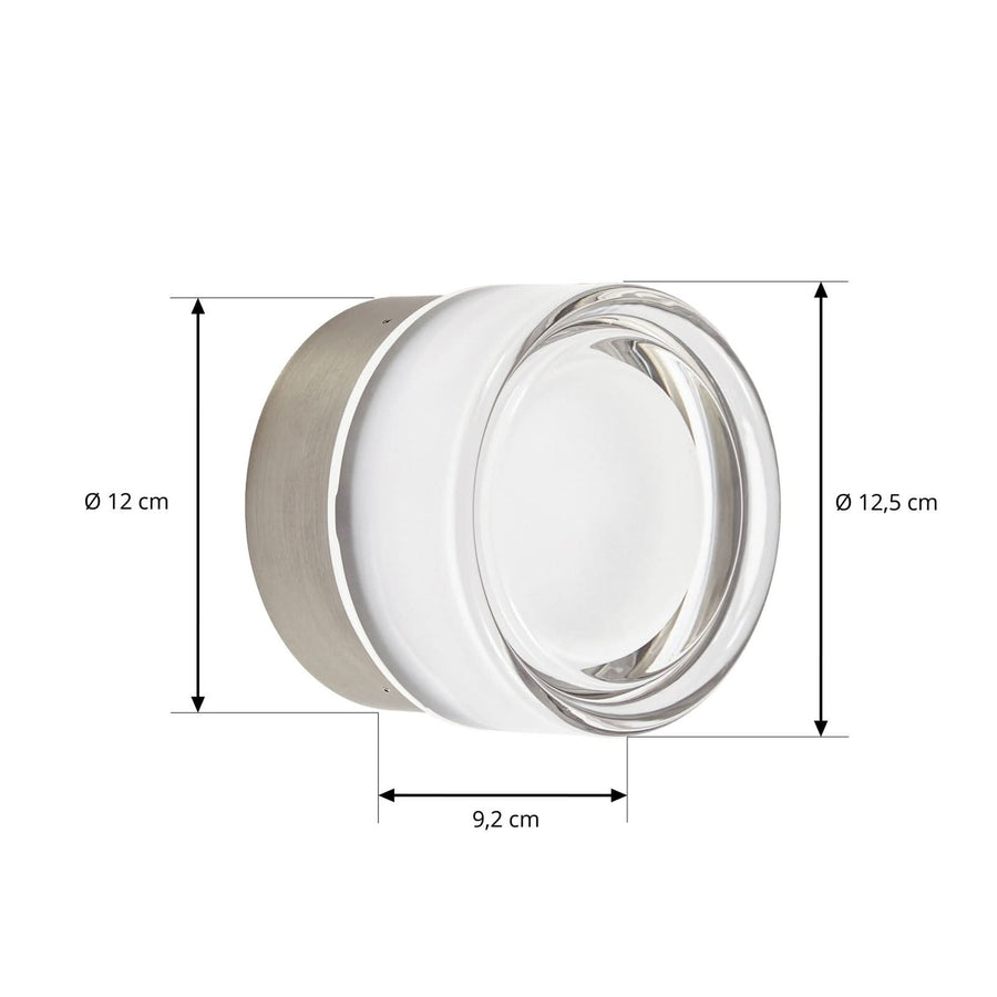 Applique murale LED Somber en verre, nickel et transparent, Ø 12,5 cm, IP44