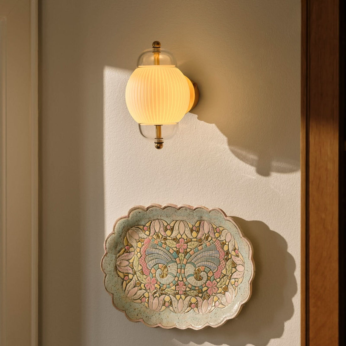 Applique murale Shahin en verre, blanc et transparent, hauteur 21 cm