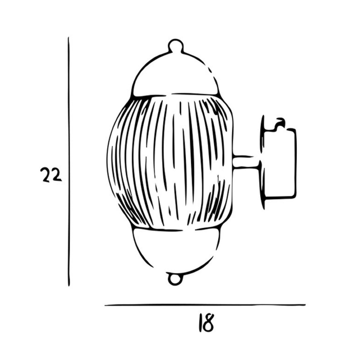 Schéma coté de l'applique : hauteur 22 cm et largeur 18 cm.